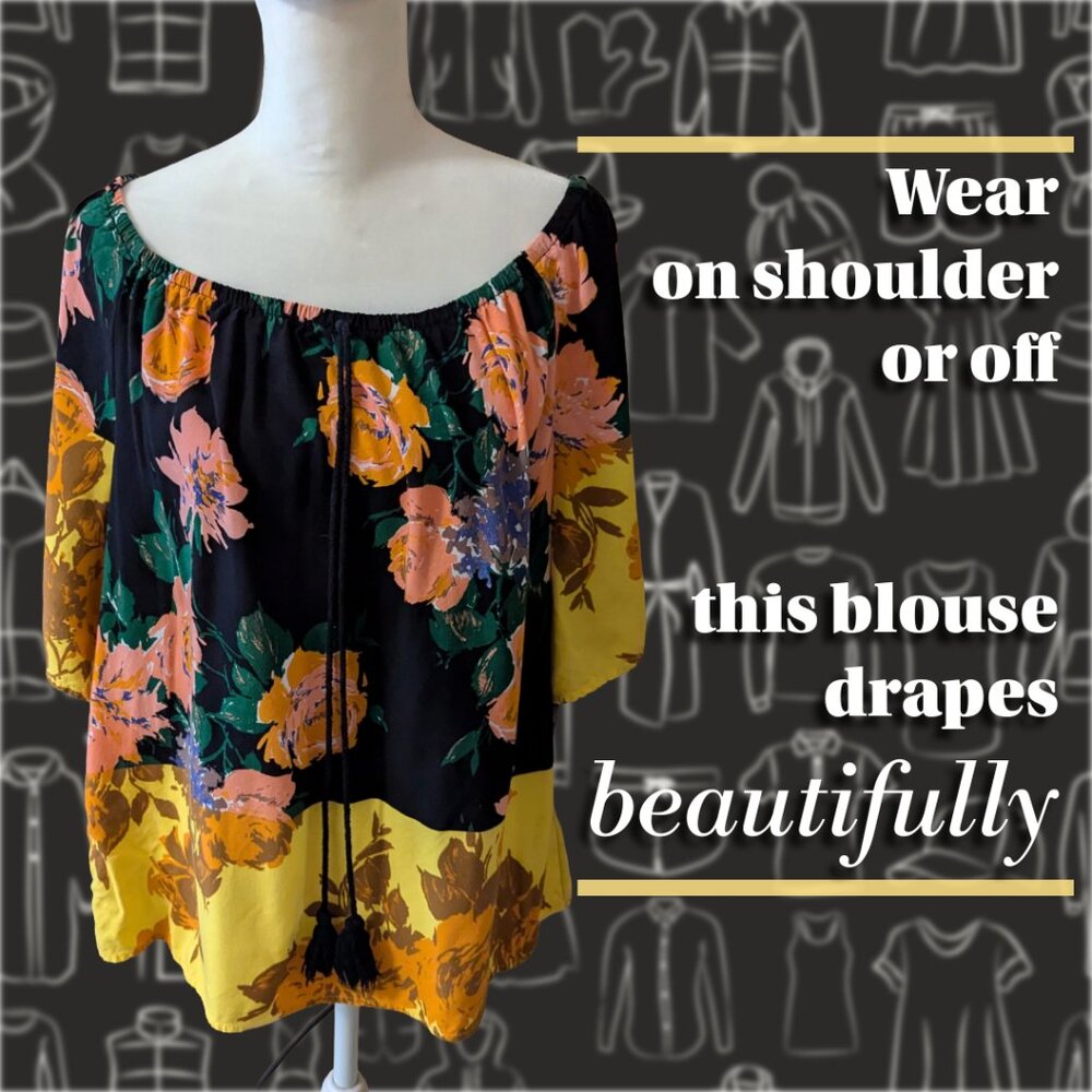 Cato Multicolored Floral Peasant Blouse On or Off Shoulder Top, Boho Vibes, XL